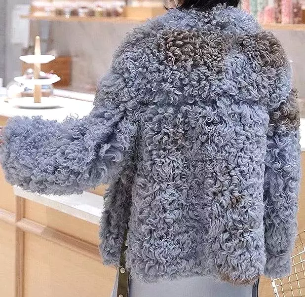 Genuine Studded Sheepskin Leather Dyed Sheep Fur Coat