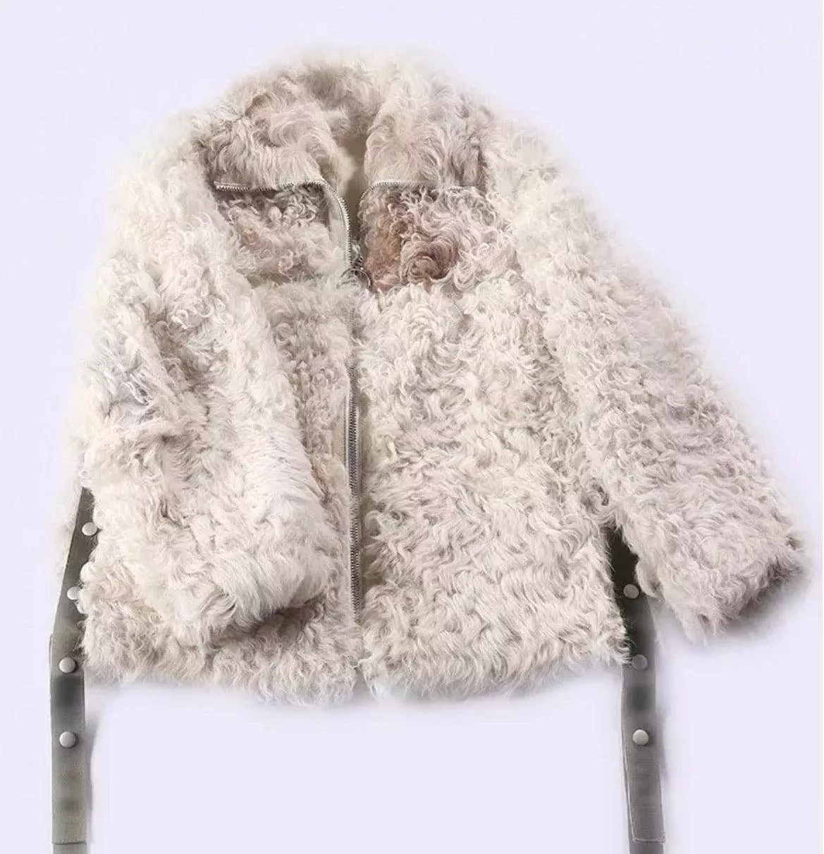 Genuine Studded Sheepskin Leather Dyed Sheep Fur Coat