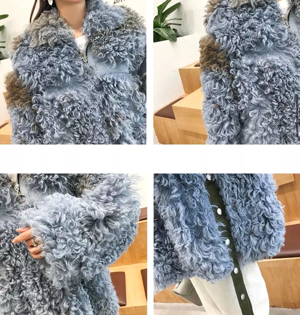 Genuine Studded Sheepskin Leather Dyed Sheep Fur Coat