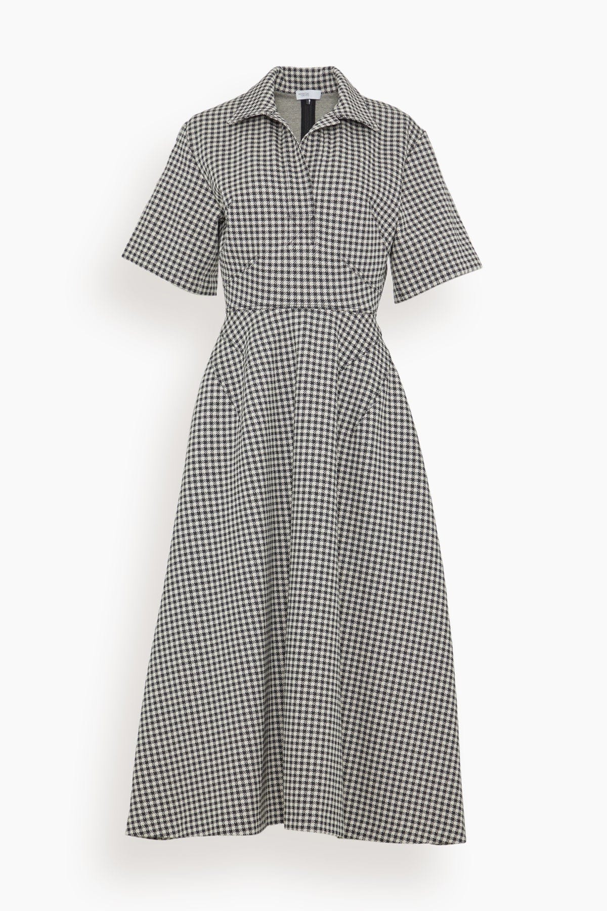 Gingham Darted Short Sleeve Shirtdress in Black/Ivory