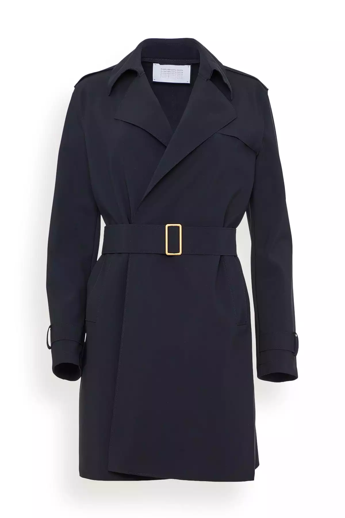 Golden Buckle Scuba Trench Coat in Black