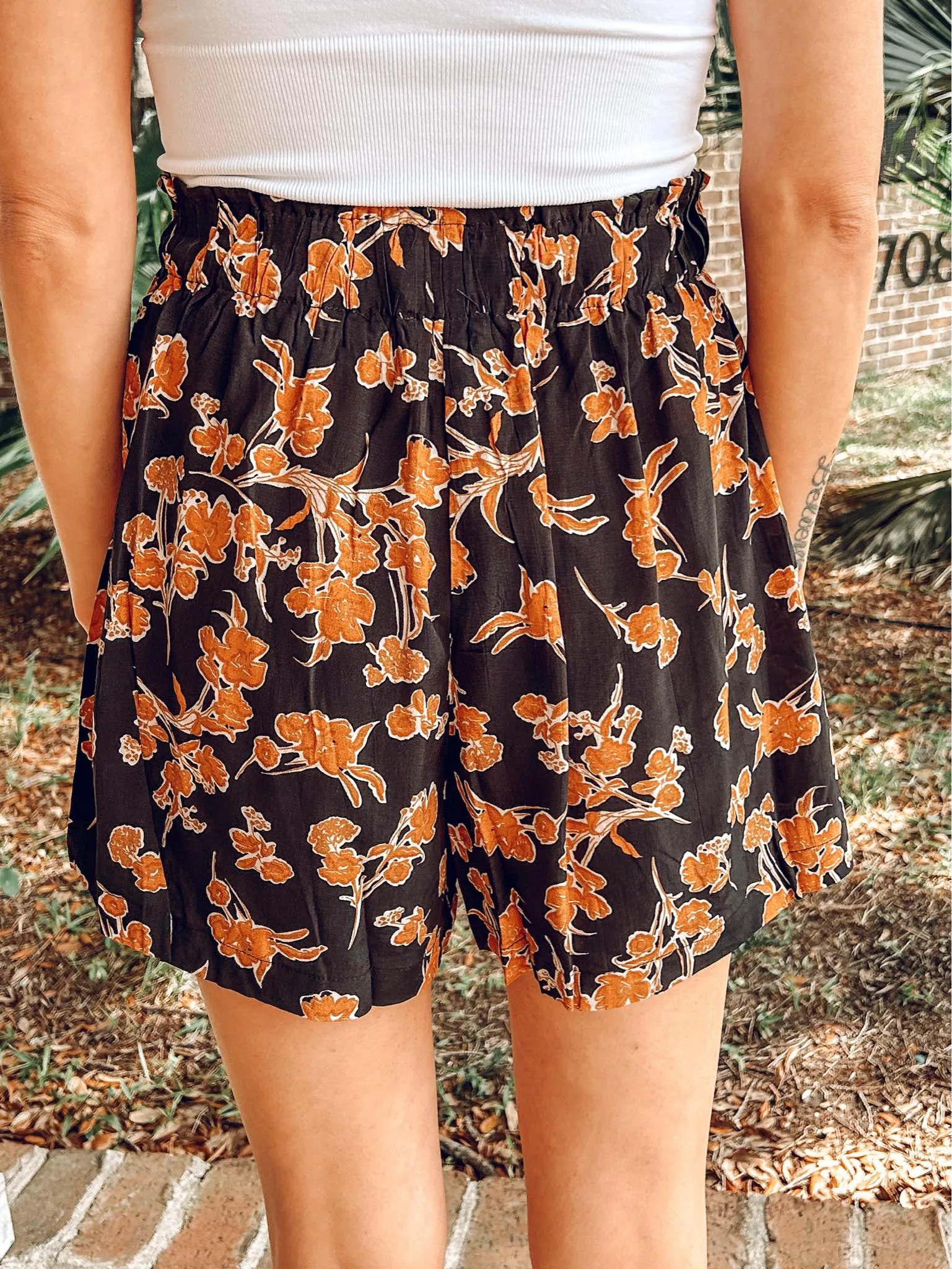 Golden Floral Printed Shorts | Black