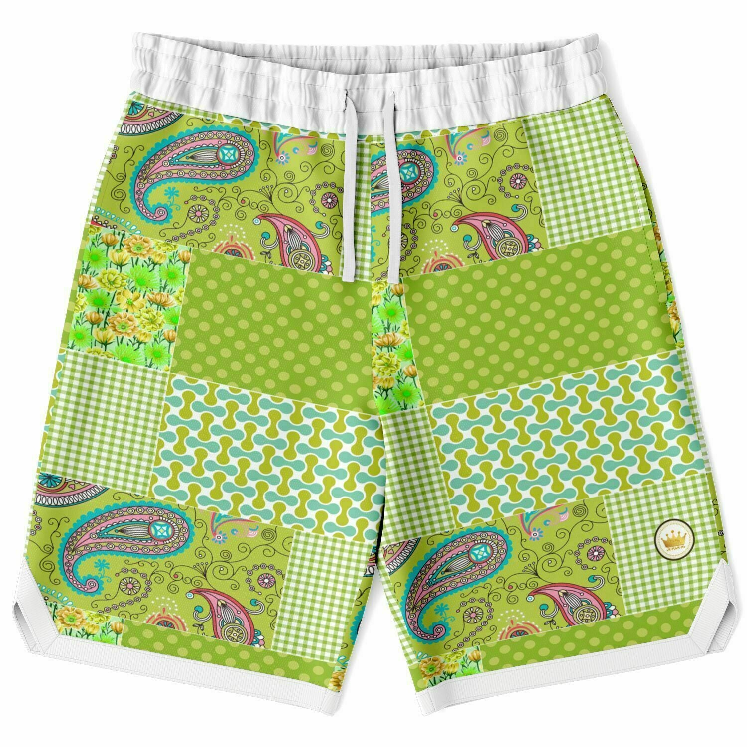 Green Anjou Pear Patchwork Basketball Shorts