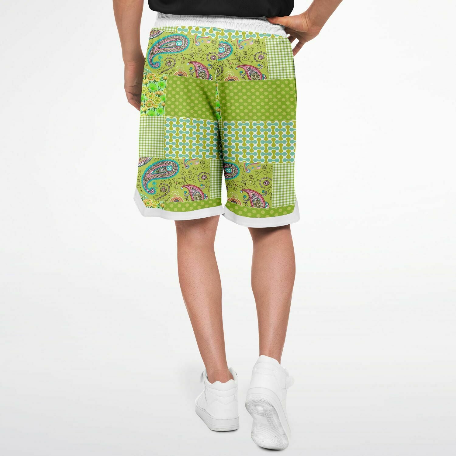 Green Anjou Pear Patchwork Basketball Shorts