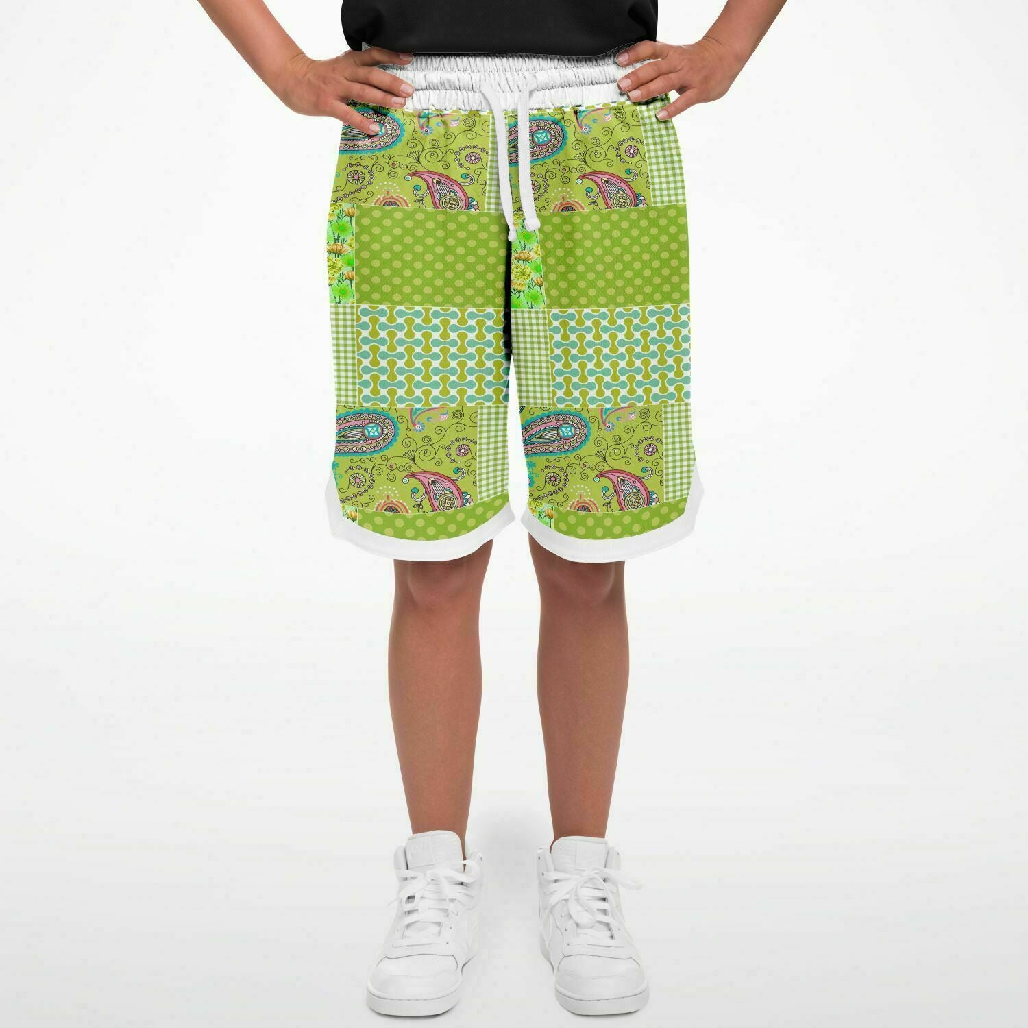 Green Anjou Pear Patchwork Basketball Shorts