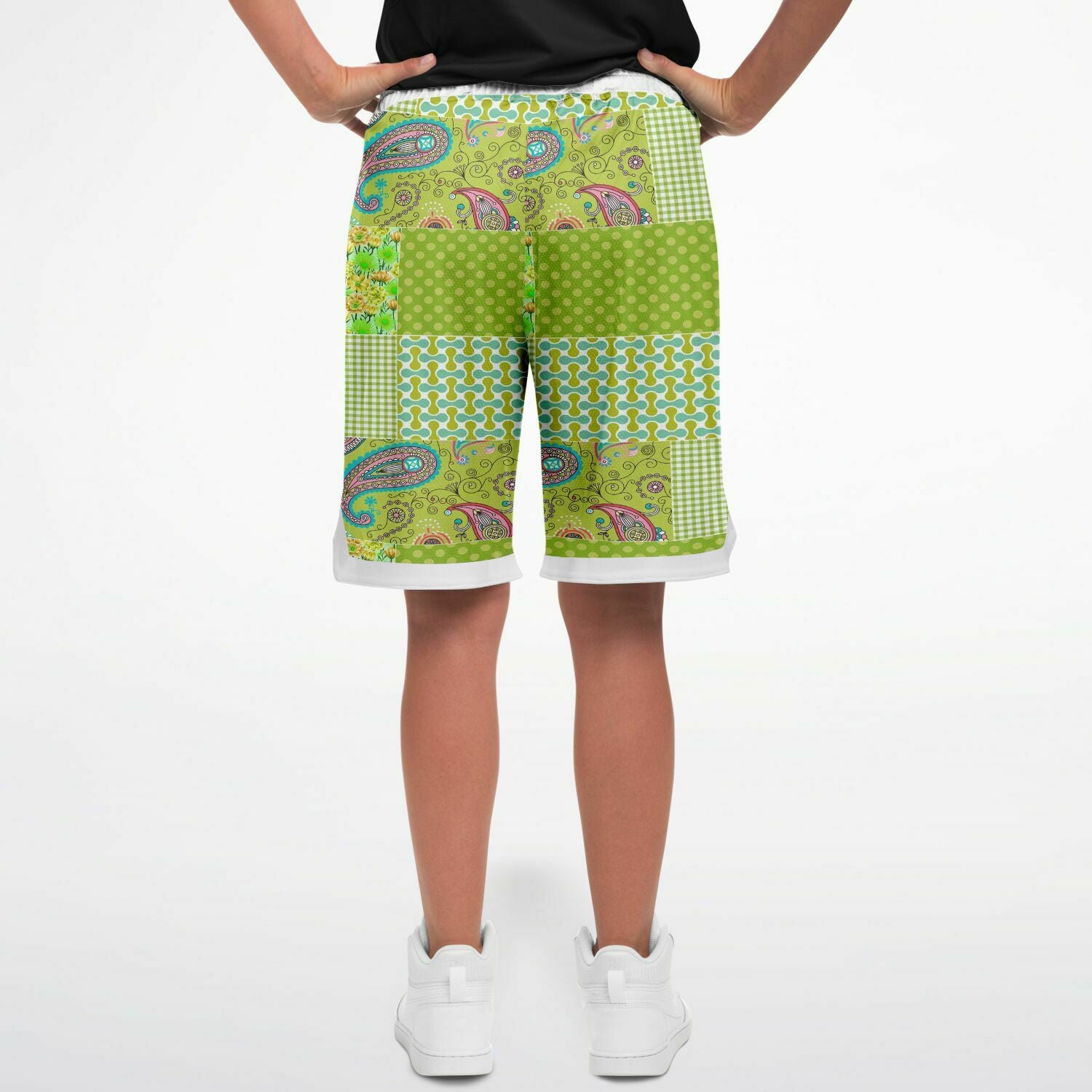 Green Anjou Pear Patchwork Basketball Shorts