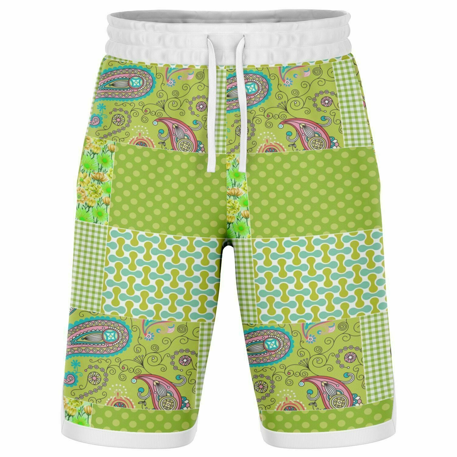 Green Anjou Pear Patchwork Basketball Shorts