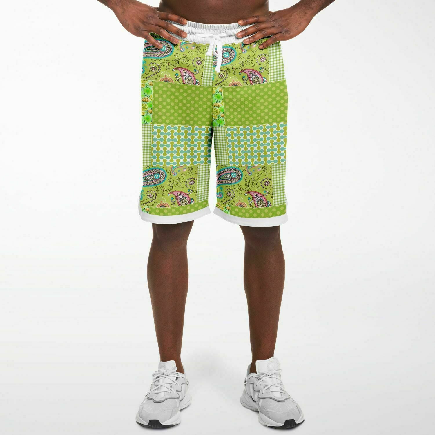 Green Anjou Pear Patchwork Basketball Shorts