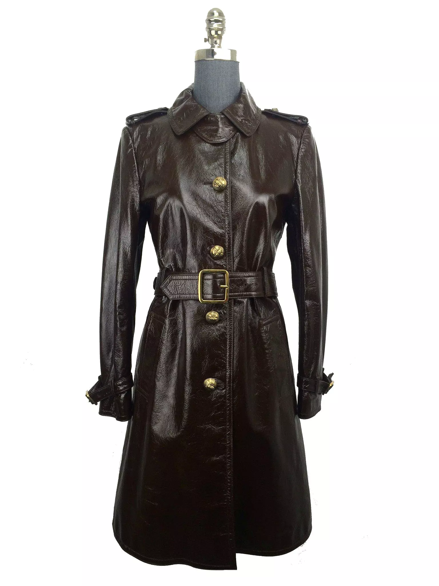 Gucci Light Patent Leather Belted Trench Coat Size M