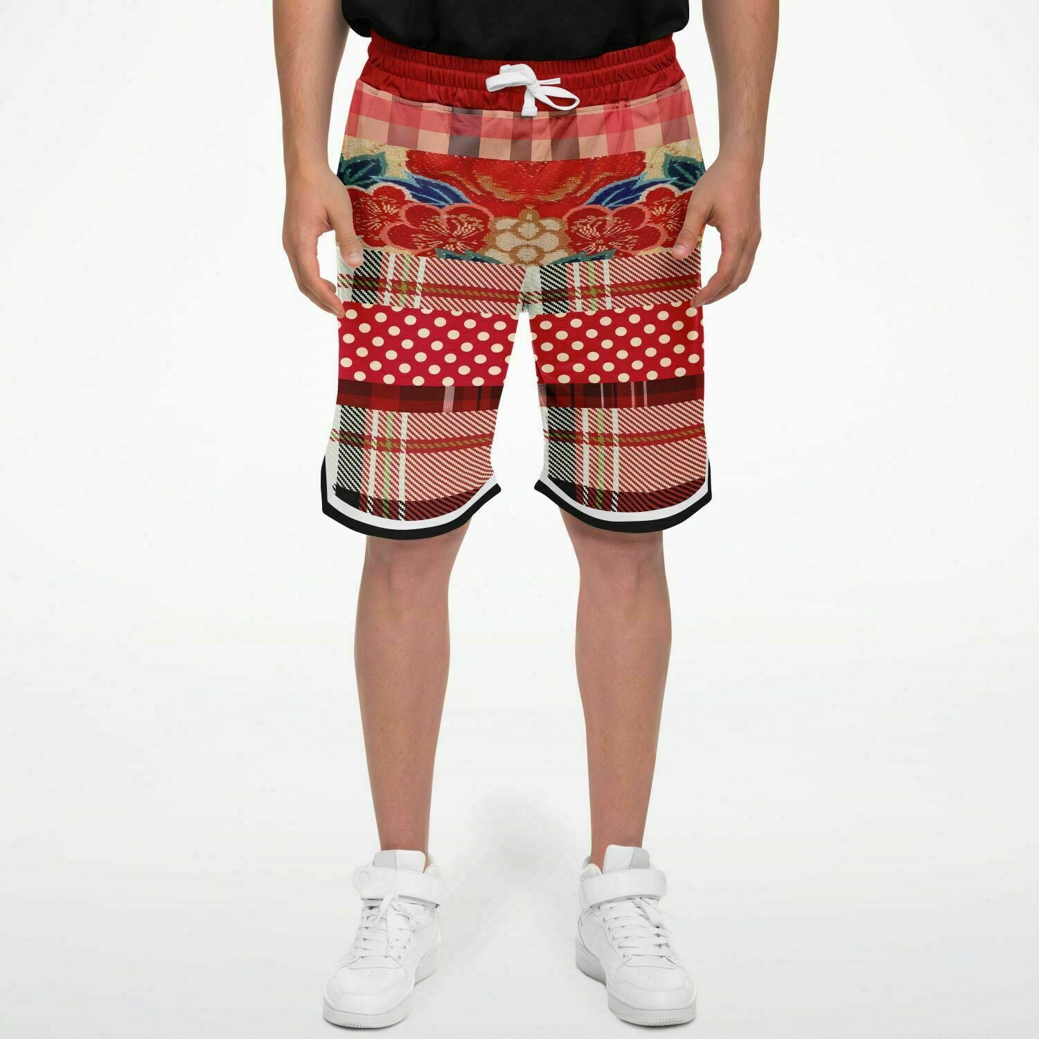 Jersey Salsa Floral Plaid Patchwork Basketball Shorts