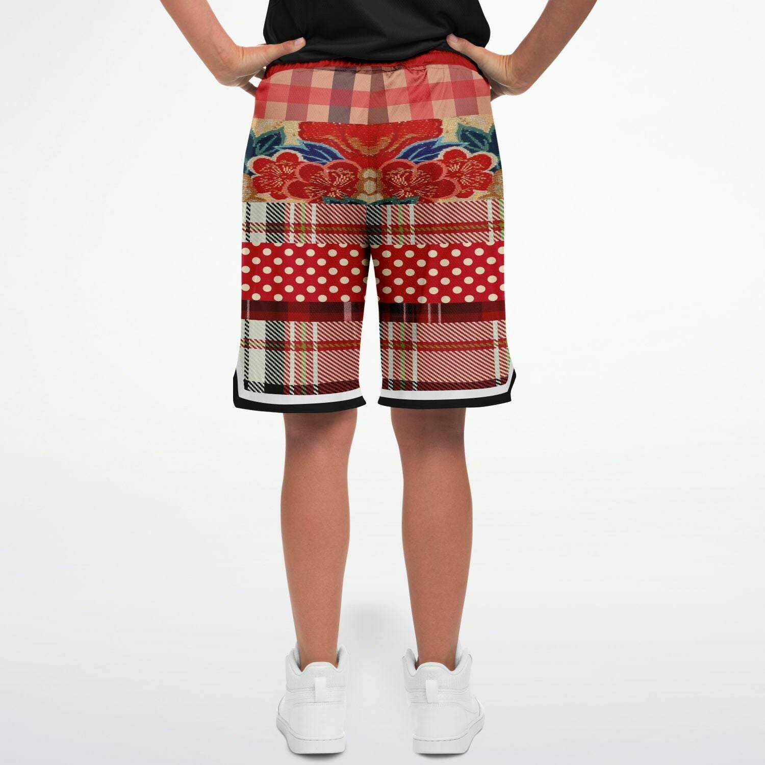 Jersey Salsa Floral Plaid Patchwork Basketball Shorts