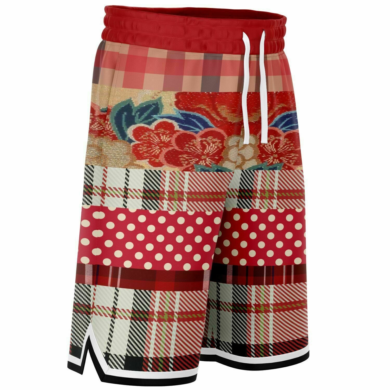 Jersey Salsa Floral Plaid Patchwork Basketball Shorts