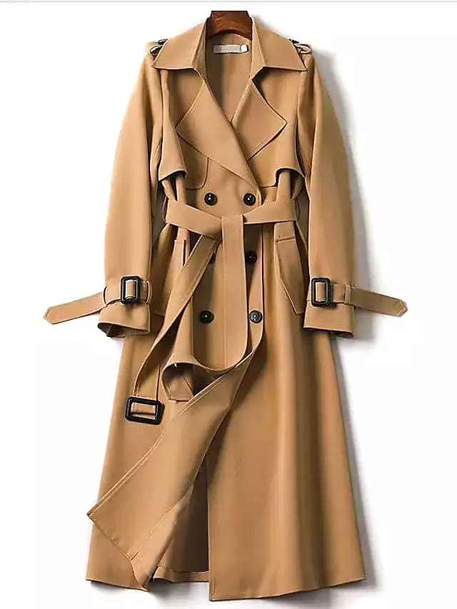 Ladies' Elegant Double Breasted Trench Coat with Belt and Pockets