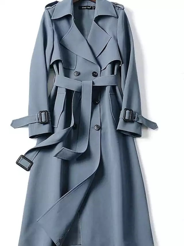 Ladies' Elegant Double Breasted Trench Coat with Belt and Pockets