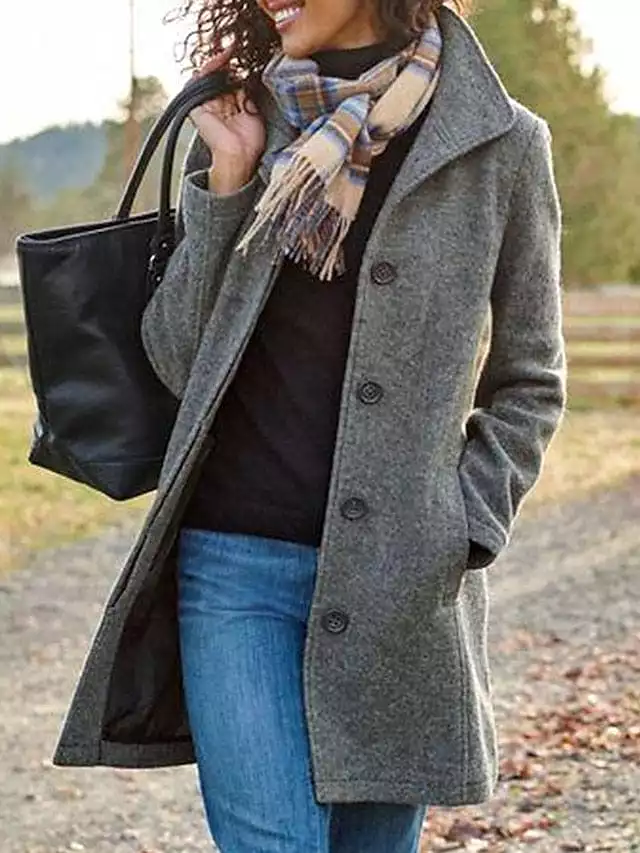 Ladies' Windproof Wool Overcoat for Winter Warmth