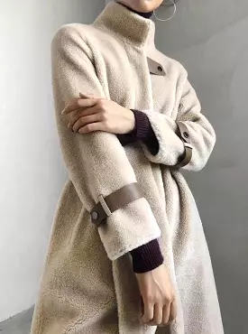 Lamb Wool Genuine Sheep Shearing Fur Belted Teddy Coat