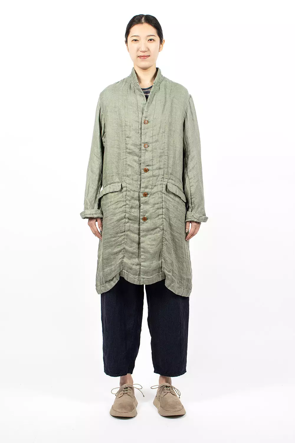 Linen Trench Coat Sage Green