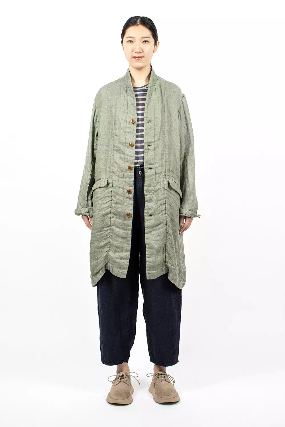 Linen Trench Coat Sage Green