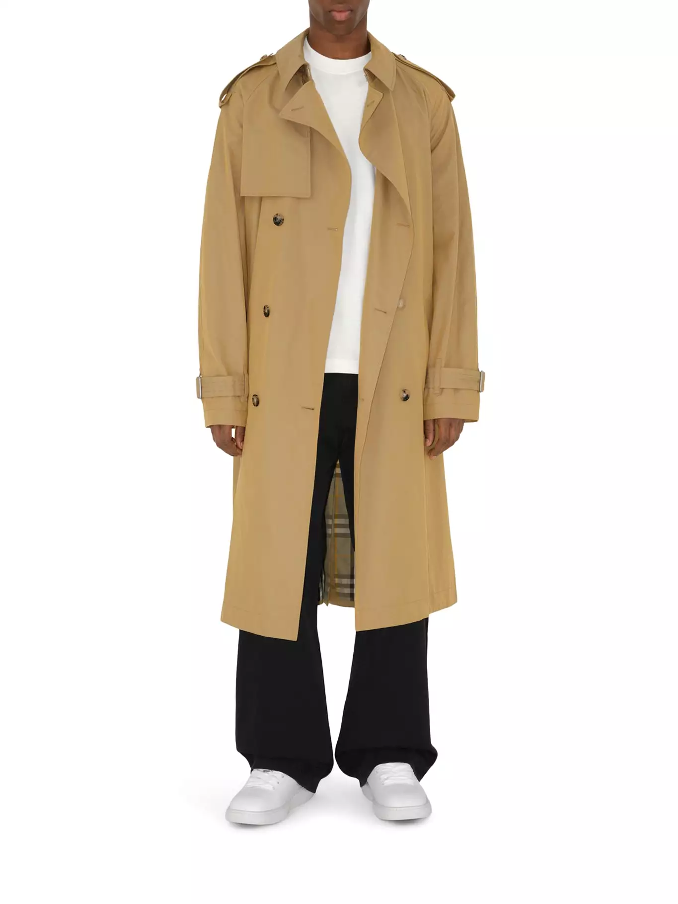 Long gabardine trench coat