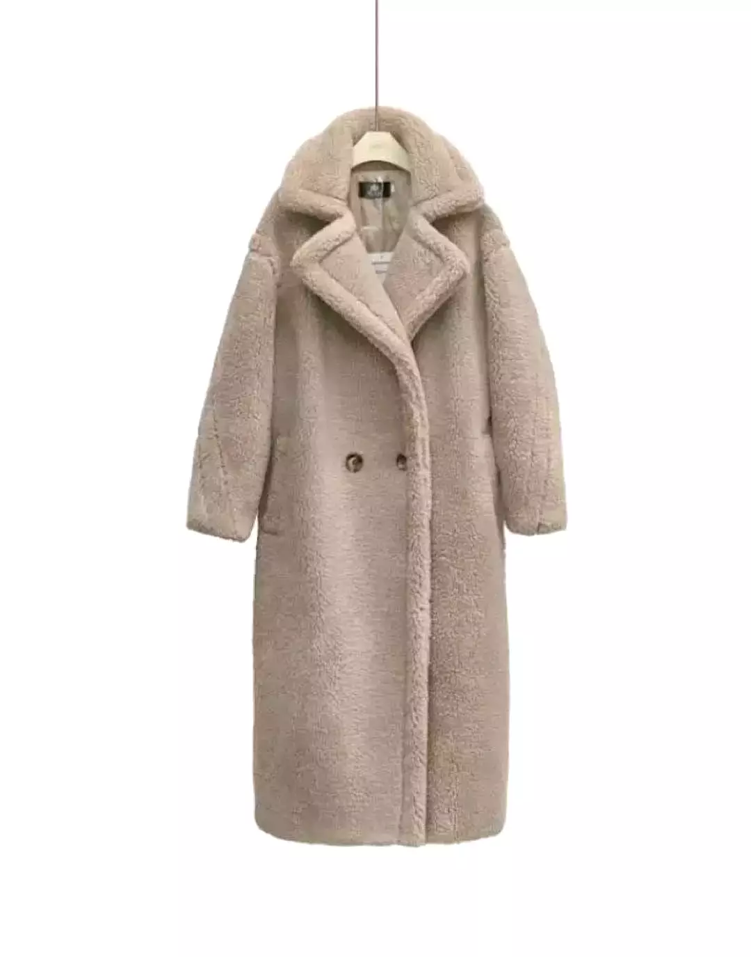 Long Loose Fit Shearling Fur Teddy Coat