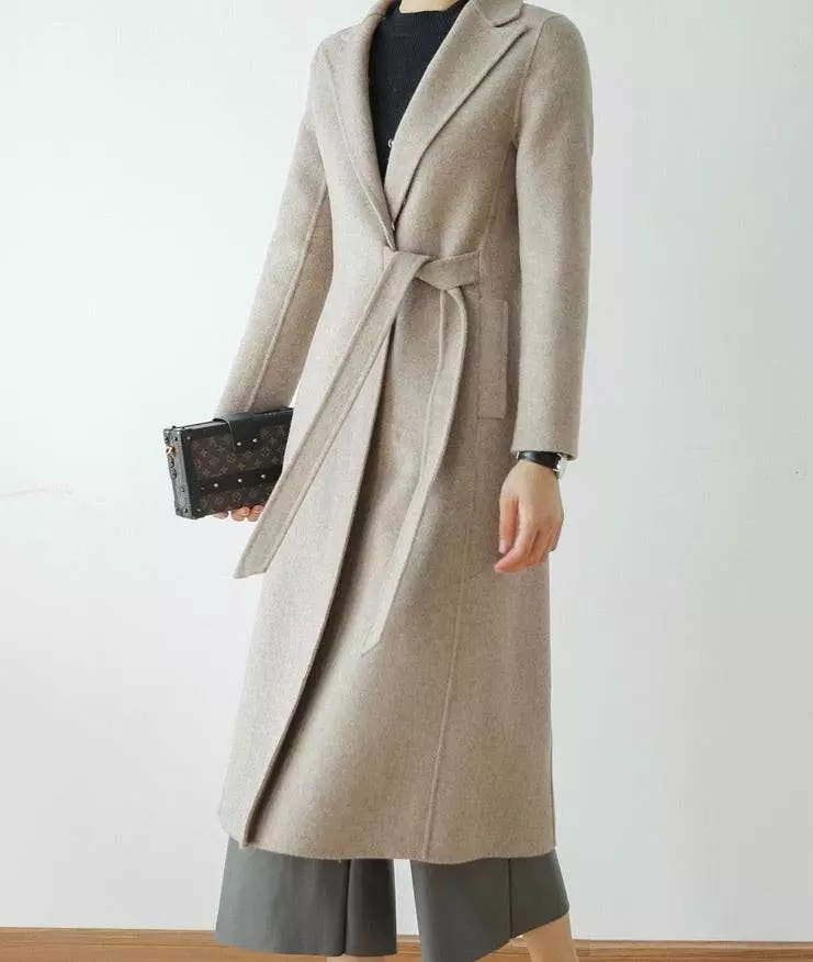 Long Wool Cashmere Coat With Removable Fox Fur Trims