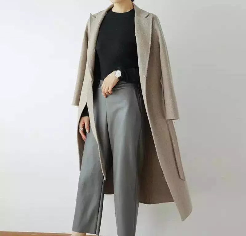 Long Wool Cashmere Coat With Removable Fox Fur Trims