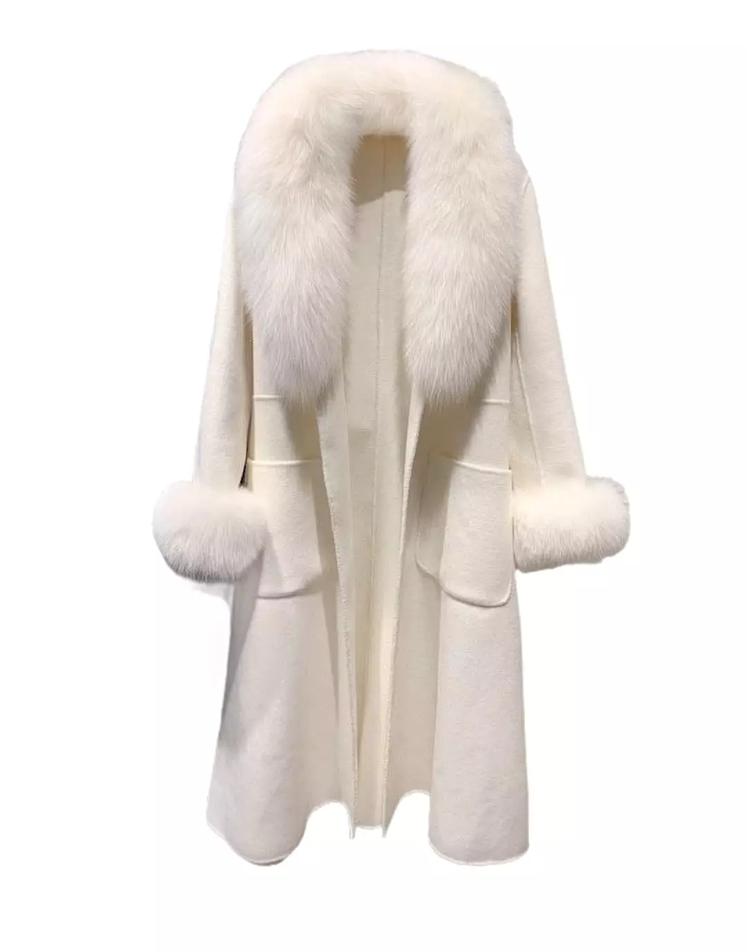 Long Wool Coat With Fox Fur Collar