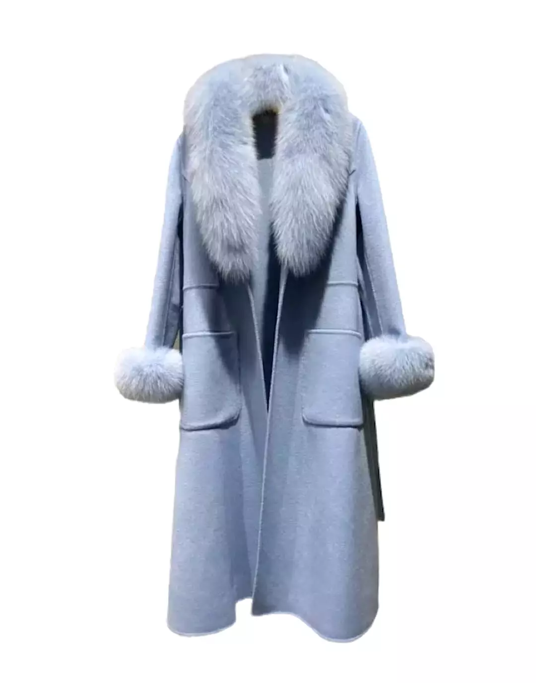 Long Wool Coat With Fox Fur Collar