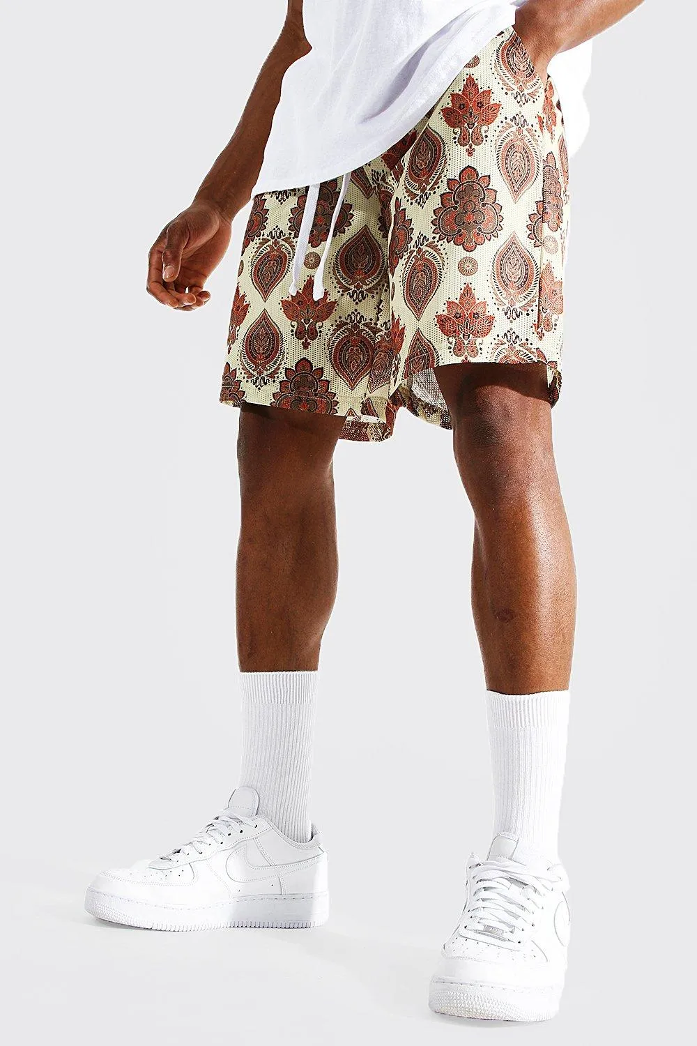 Loose Fit Tapestry Mesh Basketball Shorts | boohooMAN UK