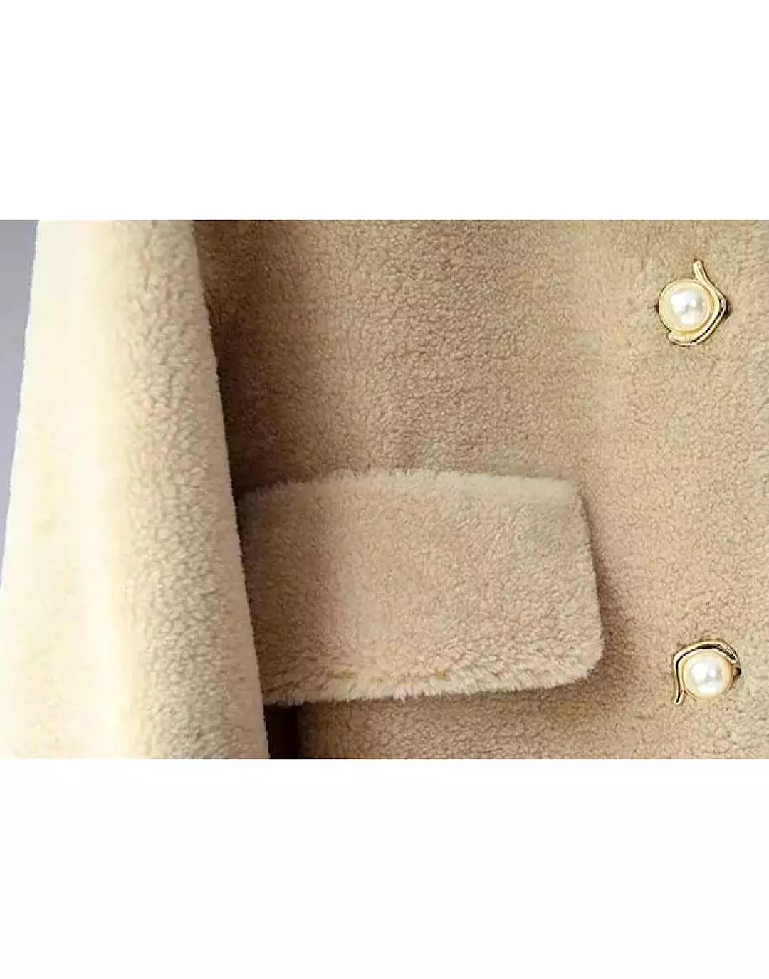 Loose Wool Coat With Fur And Pearl Trims