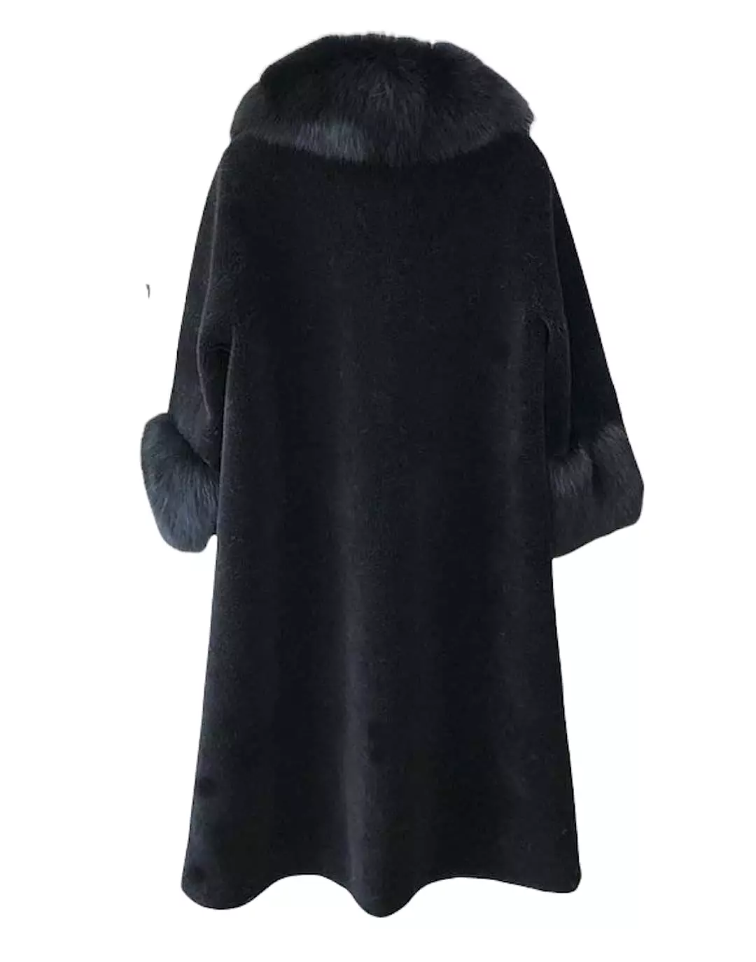 Loose Wool Coat With Fur And Pearl Trims