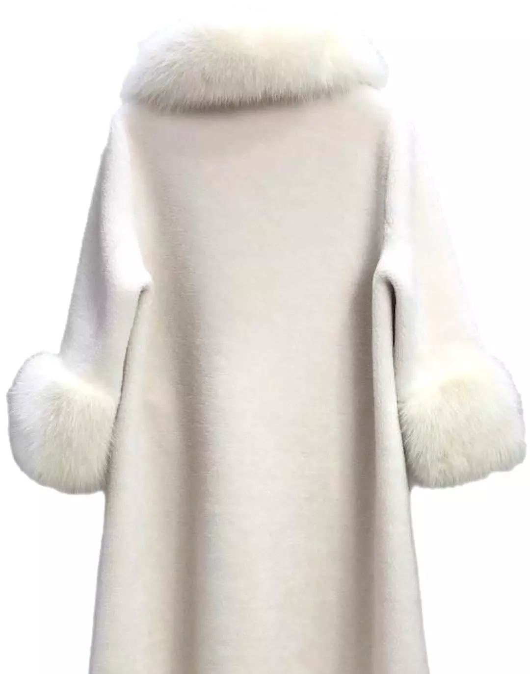 Loose Wool Coat With Fur And Pearl Trims