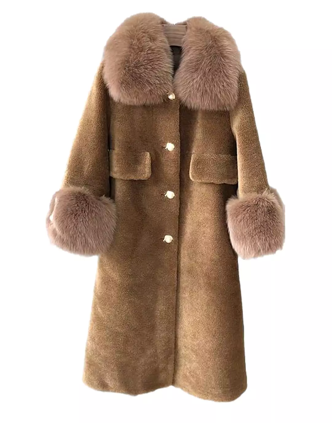 Loose Wool Coat With Fur And Pearl Trims