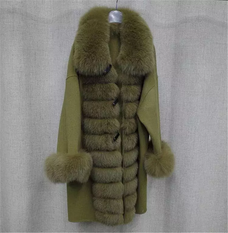 Luxury Wool Cashmere Coat With Fox Fur Trims