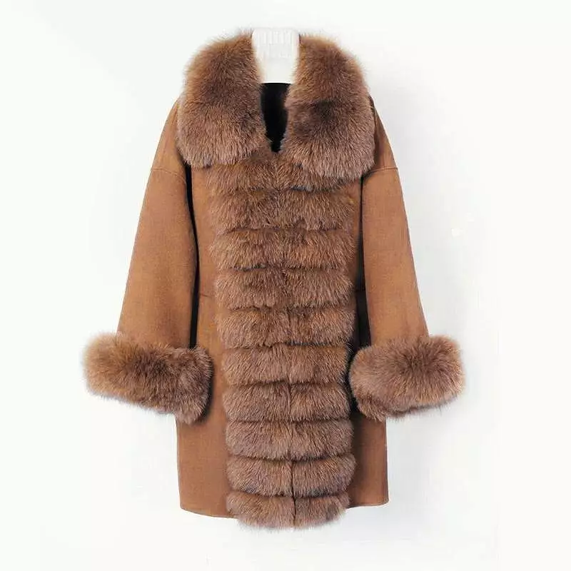 Luxury Wool Cashmere Coat With Fox Fur Trims