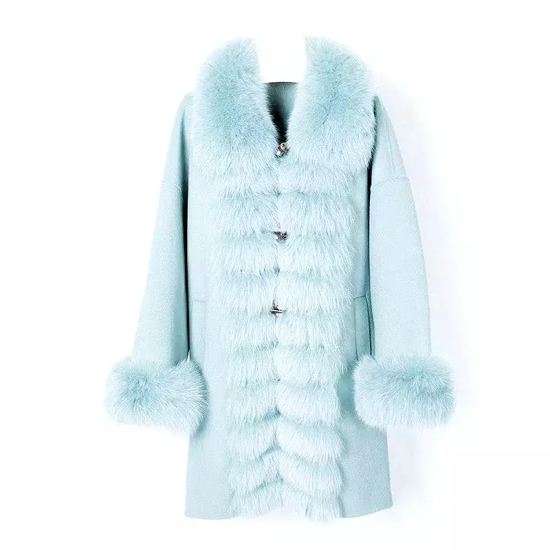 Luxury Wool Cashmere Coat With Fox Fur Trims