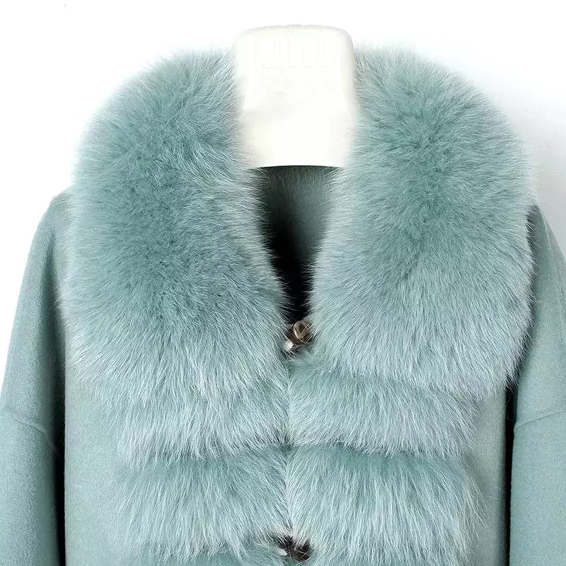 Luxury Wool Cashmere Coat With Fox Fur Trims