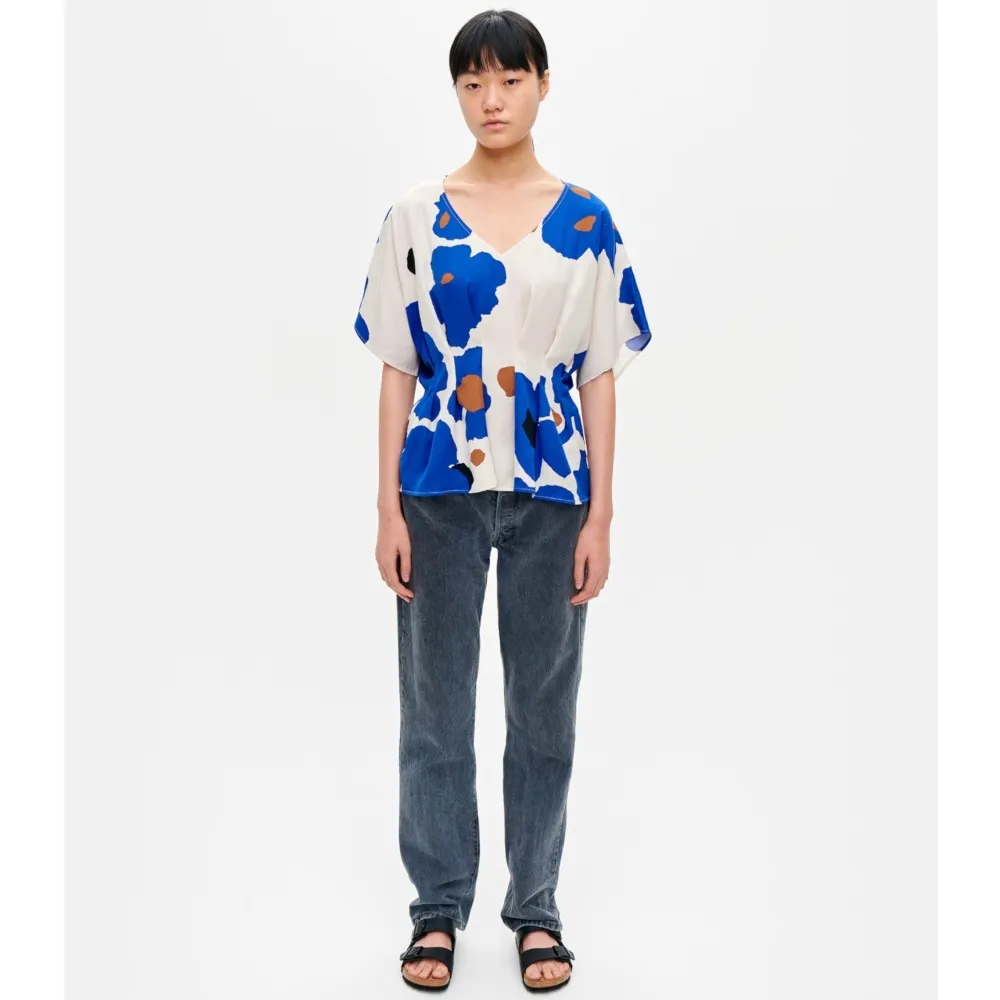 marimekko  |Flower Patterns Casual Style Linen Short Sleeves