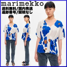 marimekko  |Flower Patterns Casual Style Linen Short Sleeves