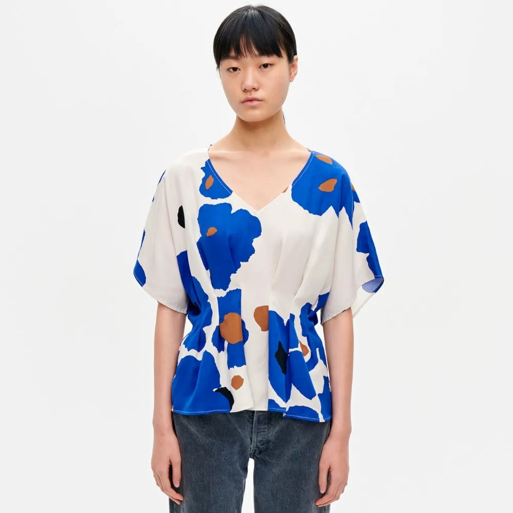 marimekko  |Flower Patterns Casual Style Linen Short Sleeves