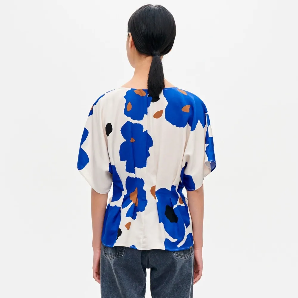 marimekko  |Flower Patterns Casual Style Linen Short Sleeves