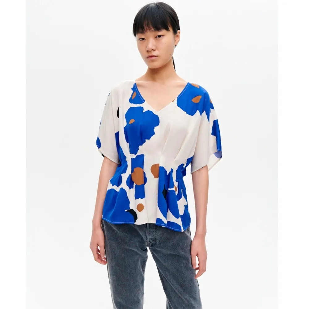 marimekko  |Flower Patterns Casual Style Linen Short Sleeves