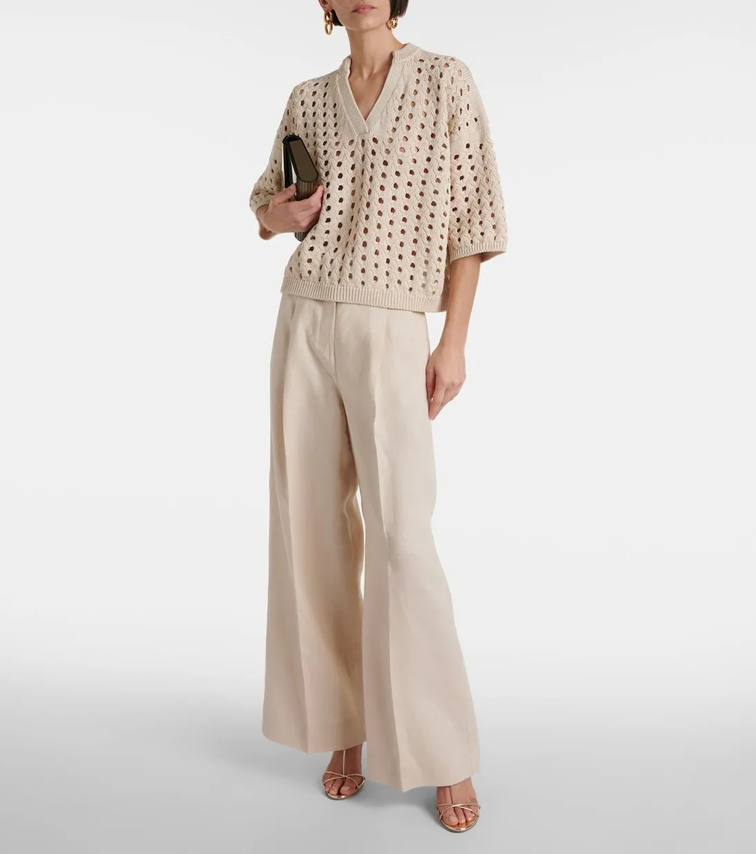 MaxMara  |Casual Style Plain Cotton Short Sleeves Elegant Style