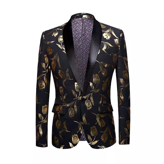 Men Blazer - Gold Print Party Blazer