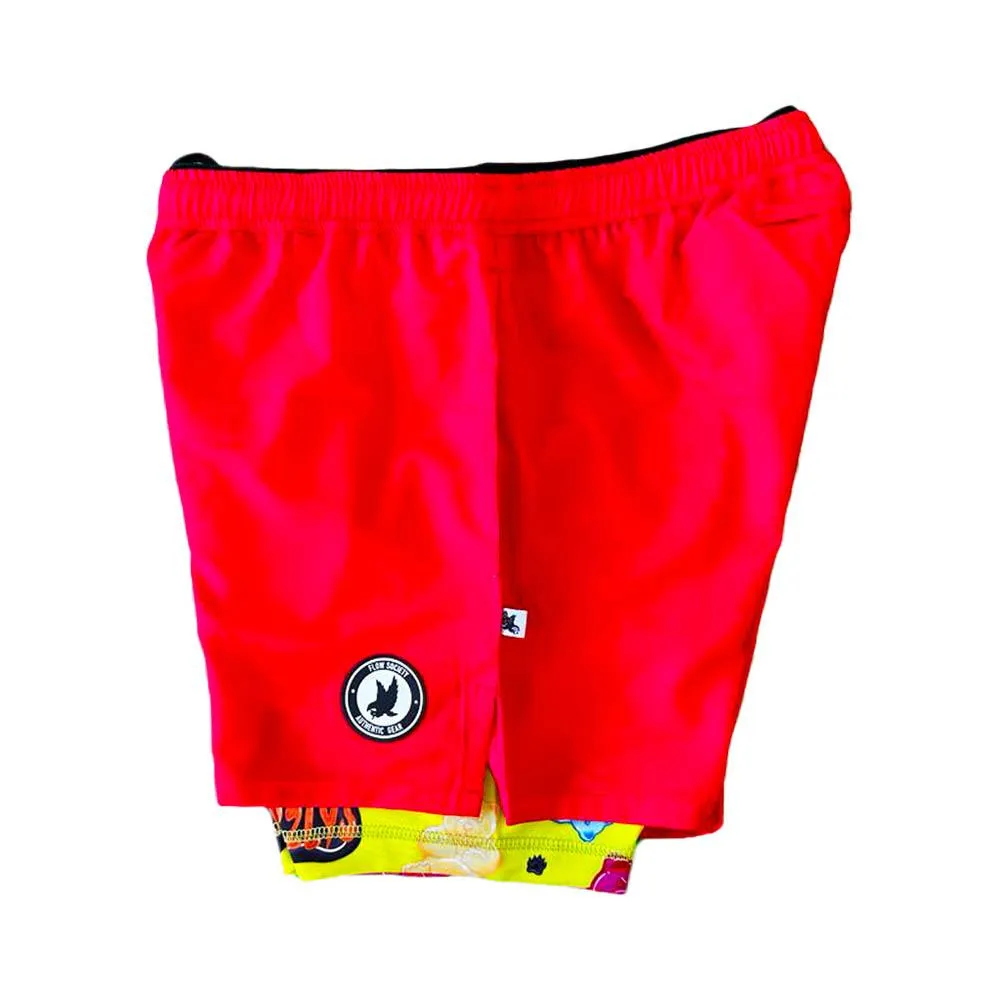 Mens 2-1 Solid Compression Red with Grizzly Paddle Liner 7 Short