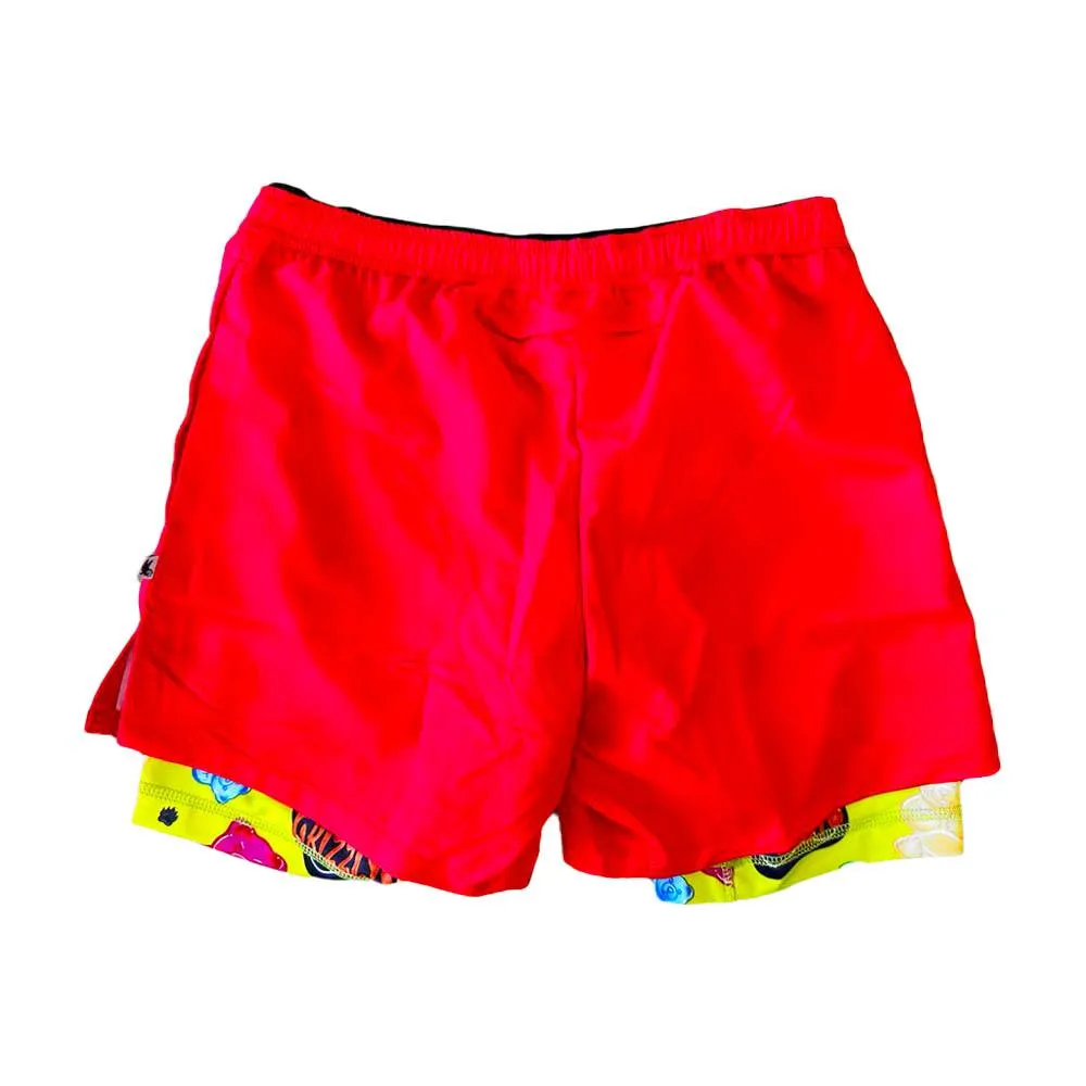 Mens 2-1 Solid Compression Red with Grizzly Paddle Liner 7 Short