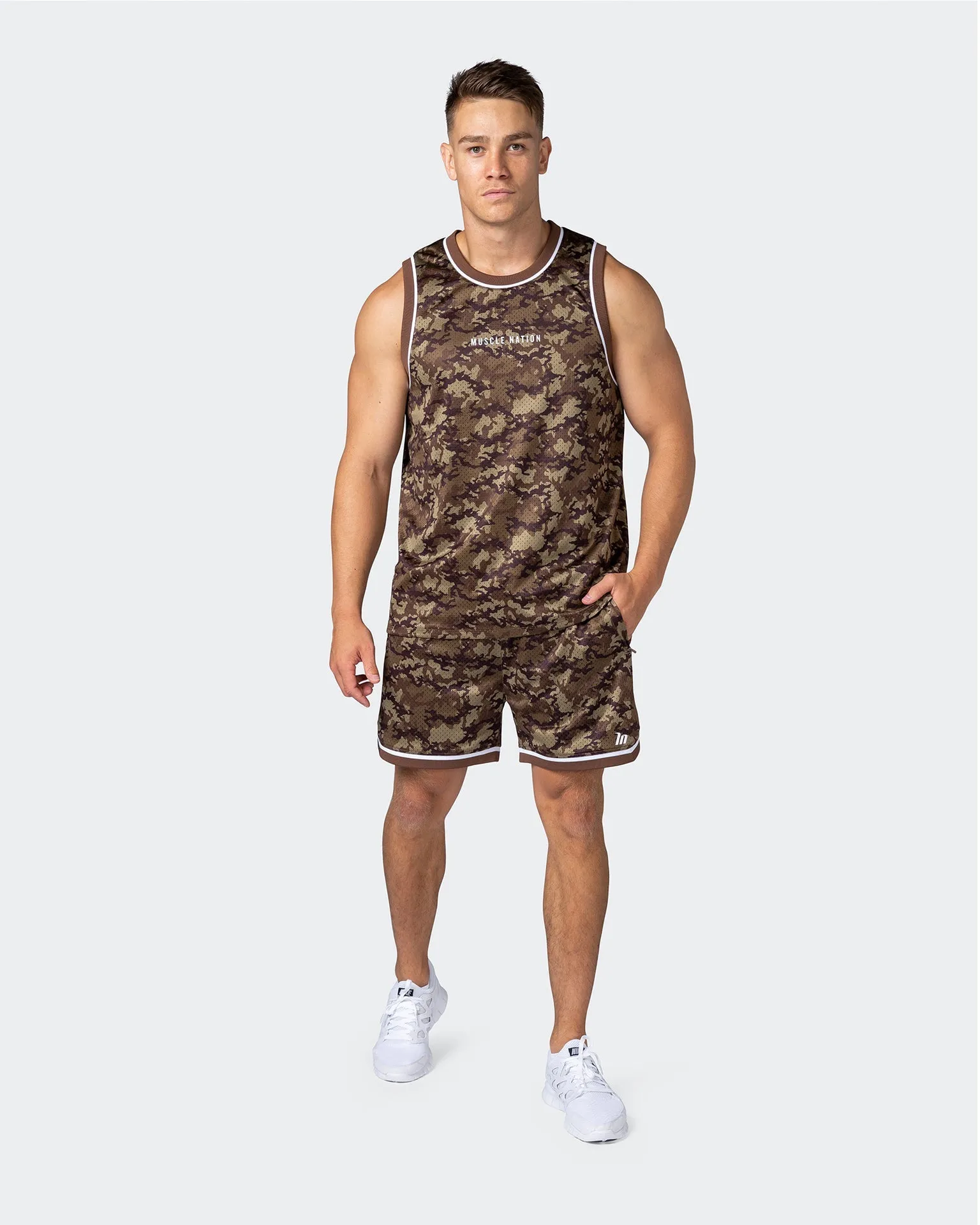 Mens 5 Basketball Shorts - Chestnut Camo Print