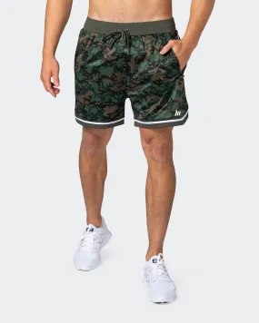 Mens 5 Basketball Shorts - Dark Khaki Camo Print