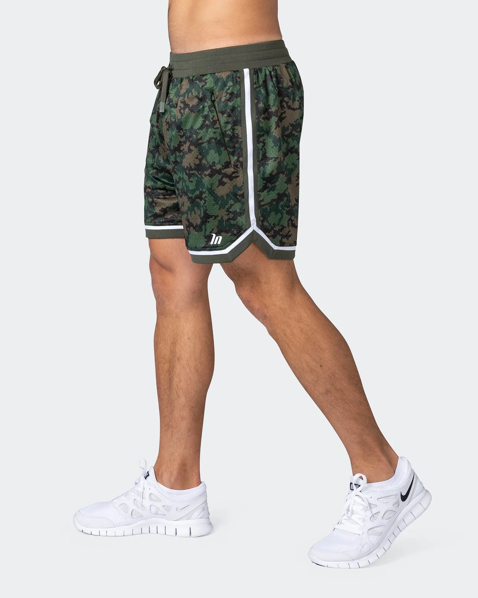 Mens 5 Basketball Shorts - Dark Khaki Camo Print