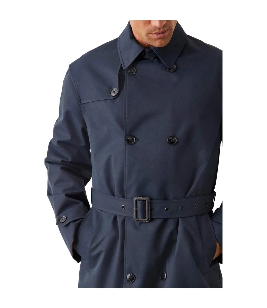 Mens double-breasted trench coat navy Burton